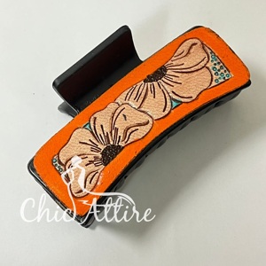 Elegant Customized Hand <b>Tooled</b> Cowhide Leather Hair Claws <b>Clips</b> Hair Accessories Floral Designer Professional Women's Accessory - Product Image 1