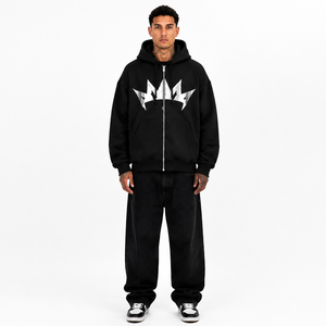 Sweat à capuche zippé surdimensionné personnalisé avec impression foil, 100% coton épais, streetwear homme, graphique réfléchissant, vierge, OEM - Product Image 1
