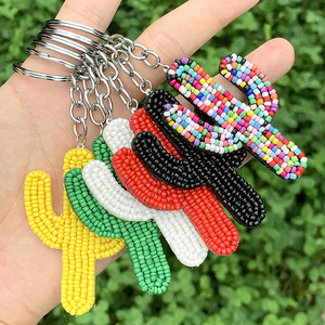 Handmade Green Rice Beaded Cactus Pendant Metal <b>Keychain</b> Colorful Mini Glass Seed Beads Embroidery Keyrings for Women Accessory - Product Image 1
