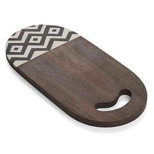 Walnut Chopping <b>Board</b> Smooth Oval Profile Strikingly Accented By A <b>Black</b> And White Geometric Base Pattern For Cutting Vegies - Product Image 2