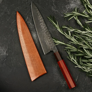 Couteau de chef artisanal sur mesure en acier carbone forgé, lame affûtée de 3,0 mm d'épaisseur, manche en bois, design moderne ambidextre, 8-9,9 pouces, personnalisable - Product Image 1