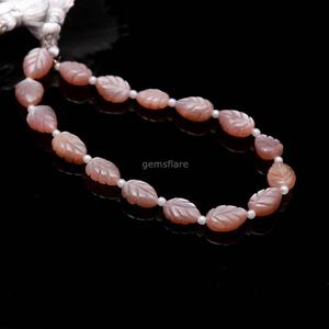 Natural Peach Moonstone Leaf Shape Gemstone Beads Hand Carved Peach Moonstone Carving Beads Loose <b>Stone</b> Bead For Jewelry Making - Product Image 2