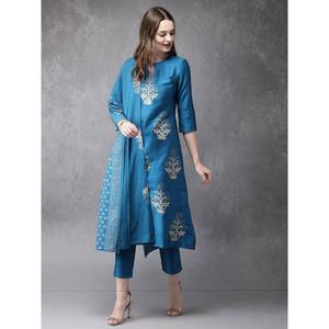 HOJA DE ALGODÓN A LA MODA IMPRESO TOP INFERIOR CON DUPATTA AZUL CIELO - Product Image 1