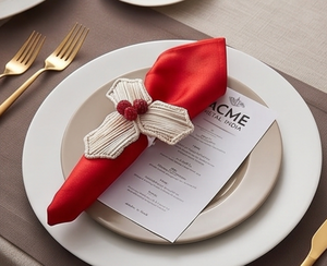 Anillo para servilletas de tela clásico de lujo con forma de hoja y acento de bayas, decoración de mesa, soporte duradero para servilletas para cenas festivas - Product Image 1