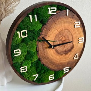 Natural Moss Tree <b>Ring</b> 3D Mechanical Customized Wall Clock Handmade Wooden Timepiece Rustic Modern Decor Large Clock Living Room - Product Image 4