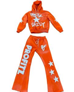 Ensemble de sweat à capuche zippé brodé surdimensionné pour hommes pantalon de survêtement évasé lavé à l'acide lourd imprimé de grande taille vieilli - Product Image 3