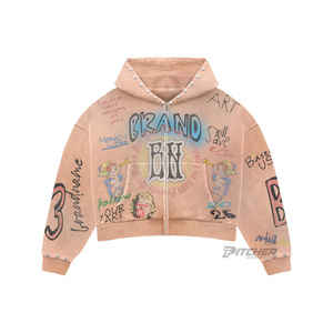 Sudadera con capucha al por mayor, de algodón grueso de 500 g/m², corte holgado, estilo desgastado, para hombre, ropa urbana - Product Image 1