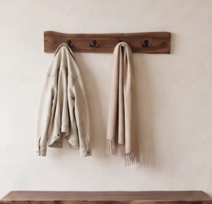 Étagère murale en bois avec 3 paniers tissés et crochets, style farmhouse, design gain de place - Product Image 4