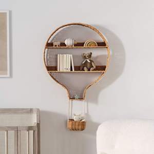 Étagère murale en rotin faite à la main en forme de montgolfière pour chambre d'enfant, étagère flottante en osier, rangement pour jouets, décoration intérieure, fabrication artisanale - Product Image 3