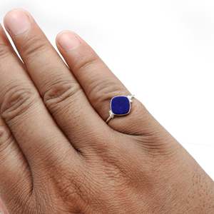 925 Sterling Silver <b>Teenager</b> <b>Gift</b> Classy Cushion Cut Lapis Lazuli Gemstone Ring Natural Bezel Setting Handmade Bohemian Ring - Product Image 2