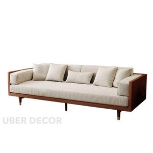 Sofá moderno rústico de Lucerne de 82,68 pulgadas con marco de madera maciza de brazos cuadrados y opciones de tela personalizables para sala de estar - Product Image 3