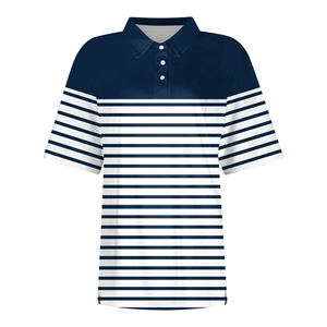 Direct Factory Made Summer Friendly Women's Striped Polo Shirts Custom Design Color Size Turn Down Collar Stylish Polo Shirts - Product Image 3