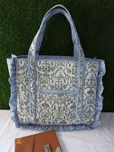 Sac fourre-tout élégant en coton matelassé vintage avec fermeture éclair, fait main, imprimé, sac à bandoulière pour le bureau, l'université, le shopping et le quotidien - Product Image 6