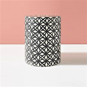 Elegant Bone Inlay <b>Stool</b> <b>with</b> Floral Patterns Handcrafted Wooden Accent Furniture for Home Decor by Tradebyd - Product Image 1