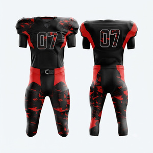 Ensemble d'uniformes de football américain personnalisés, noir, rouge, camouflage, une pièce, vêtements de sport pour adultes, tissu respirant, jersey sublimé ajusté - Product Image 1
