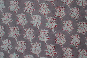 Hand Block Printed Cotton Fabric Grey <b>Red</b> Floral Buti Print Indian Handmade Soft Cotton Dress <b>Material</b> - Product Image 4