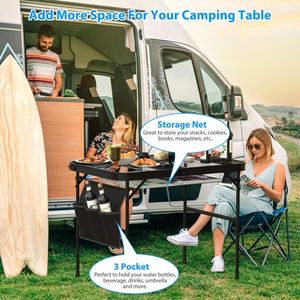 Tear-Resistant Hanging <b>Storage</b> Net for Camping Table 35.43x23.62 Folding Table Net Bag with 3 Side Pockets and 4 <b>Corner</b> Clips - Product Image 3