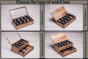 Wood Watch & Jewelry Box 4-12 Slots <b>Walnut</b> Watch Organizer <b>Drawer</b> Glass Lid Engraved Personalized Gift for Men Luxury - Product Image 2