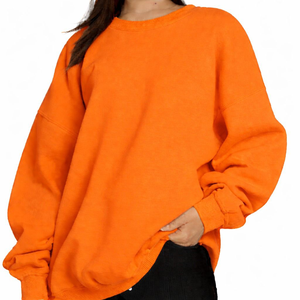 Sweat-shirt long en tricot surdimensionné pour femme, coupe décontractée et confortable, tissu doux au toucher, col rond, logo sur le devant, mode décontractée - Product Image 6