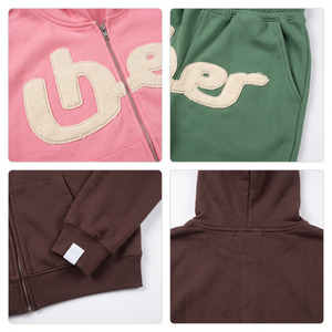 Sweat à capuche zippé en molleton mi-lourd et pantalon de survêtement évasé personnalisés avec logo appliqué - Unisexe, Fabricant OEM - Product Image 3