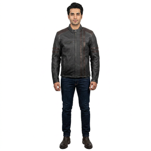 Chaqueta de cuero para motocicleta para hombre, negra, económica, con chaqueta interior para hombre - Product Image 1