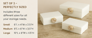 <b>White</b> Glass Jewelry Storage Box <b>Set</b> with Natural Druzy Stone Knob Glossy Finish Decorative Keepsake and Vanity Organizer - Product Image 2