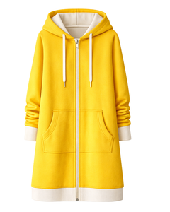Sudadera con capucha y cremallera personalizada para mujer, color amarillo, forro polar de invierno, fabricante personalizado, ropa casual urbana al por mayor - Product Image 1