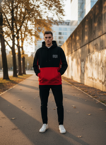 Sweat à capuche premium bicolore noir et rouge - Streetwear personnalisé de qualité supérieure - Product Image 5