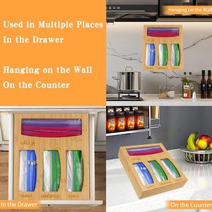 Bamboo Elegant Eco-Friendly Multifunction Food Storage Bag <b>Organizer</b> 4-Slot Ziplock Dispenser <b>Kitchen</b> <b>Drawer</b> Wall Mount Gallon - Product Image 3