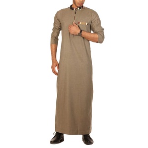 Dernières conceptions d'hommes couleur unie Jubbah Thobes mode musulmane islamique col rond couleur unie Jubba respirant et confortable - Product Image 1