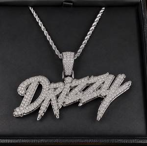 <b>Iced</b> <b>Out</b> Moissanite Letter Pendant Rhodium Plated 925 Silver <b>Chain</b> Unisex Hiphop Pendant Everyday Wear Charm - Product Image 1
