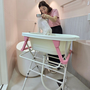 อ่างอาบน้ำสัตว์เลี้ยงแบบพับได้ปรับระดับได้ 3 ระดับ HEDYS GROOMING สำหรับสุนัข พร้อมโครงอะลูมิเนียม PP PTE ที่มั่นคง - Product Image 1