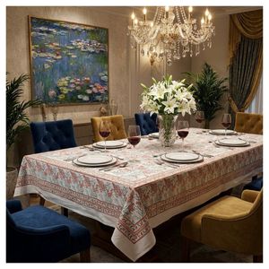 Manteles Rectangulares de Algodón con Estampado Floral a Mano, para 10-12 Personas, 180x340 cm, Estilo Clásico, Lavables, para Uso Doméstico, al Mejor Precio - Product Image 1