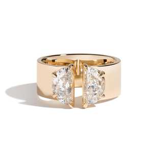 Half Moon Cut Lab Grown Diamond Open <b>Gap</b> Bands Custom 2 Carat 8 mm Wide Statement Cigar Rings Piece 14K 18K Solid Gold Wholesale - Product Image 1