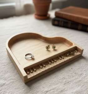 Handmade <b>Heart</b> <b>Shaped</b> Wooden Tray With Piano Keys Design Handmade Decorative Jewelry Holder by Universal Overseas - Product Image 1