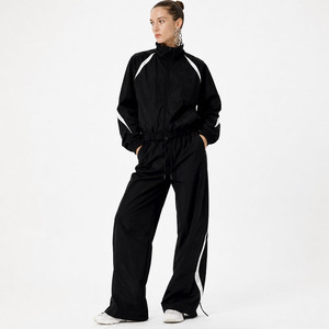 Custom <b>Women</b> Lightweight 100% Polyester Breathable Track Suit Set Full Zip <b>Jacket</b> Wide Leg Pants Athleisure OEM Private Label - Product Image 5