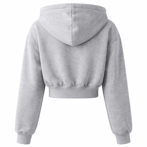 Wholesale Custom Grey <b>Cropped</b> <b>Zip</b> <b>Up</b> Hoodie for Women - OEM Manufacturer & Factory Direct Supplier - Product Image 2