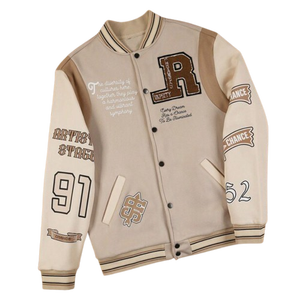 Two Tone Beige Brown Varsity <b>Jacket</b> <b>for</b> <b>Men</b> Wool Blend Fleece Lined College <b>Baseball</b> Outerwear Streetwear Fashion Supplier - Product Image 1