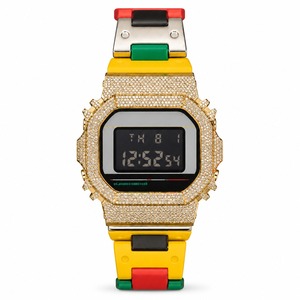 Montre numérique unisexe, boîtier en or jaune, acier inoxydable, forme polygonale, bracelet en silicone, résistante à l'eau - Product Image 4