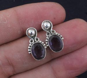 <b>Amethyst</b> Oval Cut Stone Silver <b>Earrings</b> Handmade Dangle <b>Earrings</b> Elegant Jewelry Gift For Women Wife - Product Image 5