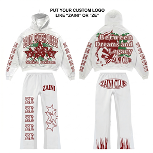 Conjunto Deportivo para Mujer, 320 GSM, Felpa de Algodón, Blanco, Personalizado con Impresión Puff, Serigrafía, Logotipo Bordado, OEM, ODM, Marca Privada - Product Image 1