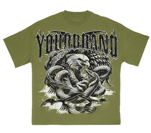 T-shirt Homme Votre Marque Vert Imprimé Aigle Serpent Col Rond Manches Courtes Décontracté Coupe Ample 100% Coton Respirant Logo Avant - Product Image 5