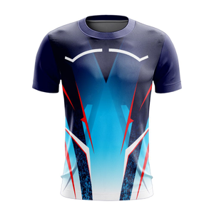 Maillot de football de performance pour hommes – Sublimation personnalisée, dégradé rouge et bleu, séchage rapide, évacuation de l'humidité, coupe athlétique. - Product Image 2