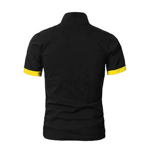 Chemise décontractée pour homme en maille à manches courtes, noire et jaune, avec blocs de couleur, imprimé, boutonnée, coupe droite, anti-plis - Product Image 2