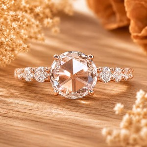 Bague de fiançailles solitaire en or massif 10K 14K 18K avec diamant de laboratoire taille rose ronde, couleur DEF, clarté VS VVS, certifié IGI - Product Image 2