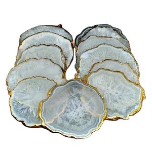 Classic Theme Tableware Accessories Agate <b>Coaster</b> With <b>Gold</b> Electroplated Agate Slice at Wholesale Price with Premium Quality - Product Image 1