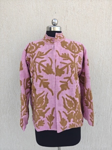 เสื้อแจ็คเก็ตปักลายซูซานีผ้าฝ้าย, เสื้อโค้ทผู้หญิงลายดอกไม้โบโฮสีชมพูทำมือ, เสื้อโค้ทผู้หญิงปักลายโบโฮสีน้ำตาล - Product Image 6