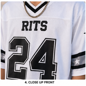RITS เสื้อฟุตบอลตาข่ายสีขาวสำหรับทุกเพศหมายเลข 24 คอแมนดารินแขนสั้นระบายอากาศได้สายรัดปรับระดับได้ชุดกีฬาปกติ - Product Image 2