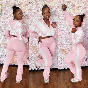 Ensemble coupe-vent tendance 2 pièces pour femme : veste courte et pantalon taille haute à jambes larges, tenue de sport et streetwear assortie - Product Image 6