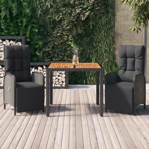Set da Pranzo da Giardino in Rattan Nero per 2 Persone con Piano in Teak, Arredamento da Esterno dal Design Contemporaneo Resistente alle Intemperie - Product Image 3